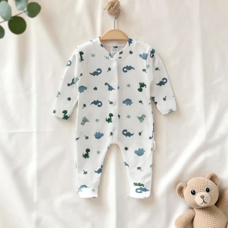 ჩვილის რომპერი დინოზავრის პრინტით 1/6 თვე - unisex რომპერი
